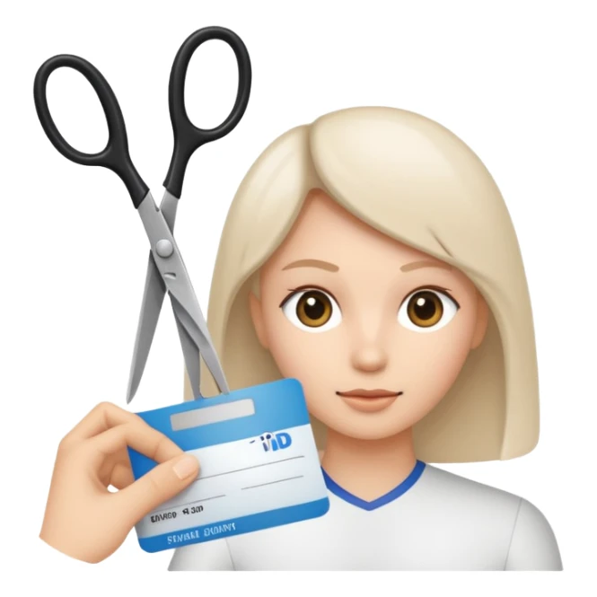 Scissors cutting an ID card in 2 parts.hyper realistic sticker