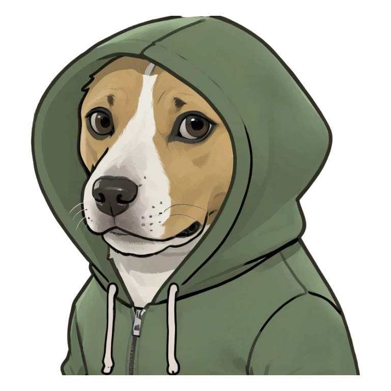 Dog wearing a hoodie sticker