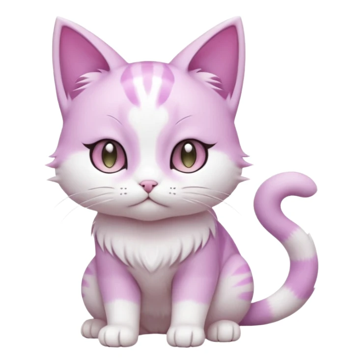 Smooth soft furry hyper-realistic elegant pretty beautiful gorgeous innocent precious divine cute kawaii anime-styled white and pastel-violet Cat-Pokémon-Fakémon-Digimon-hybrid-fusion-creature (full body) sticker