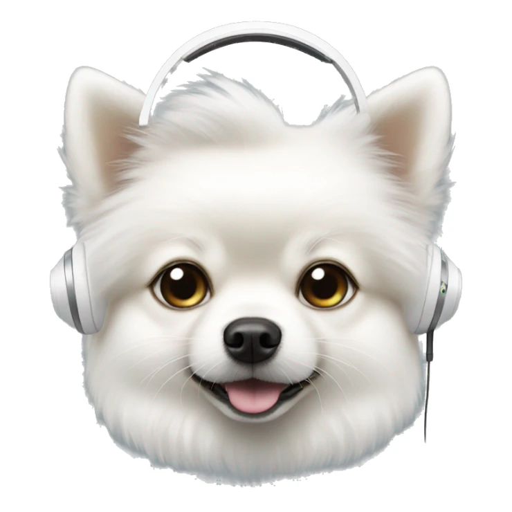 white Pomeranian dog in white headphones sticker