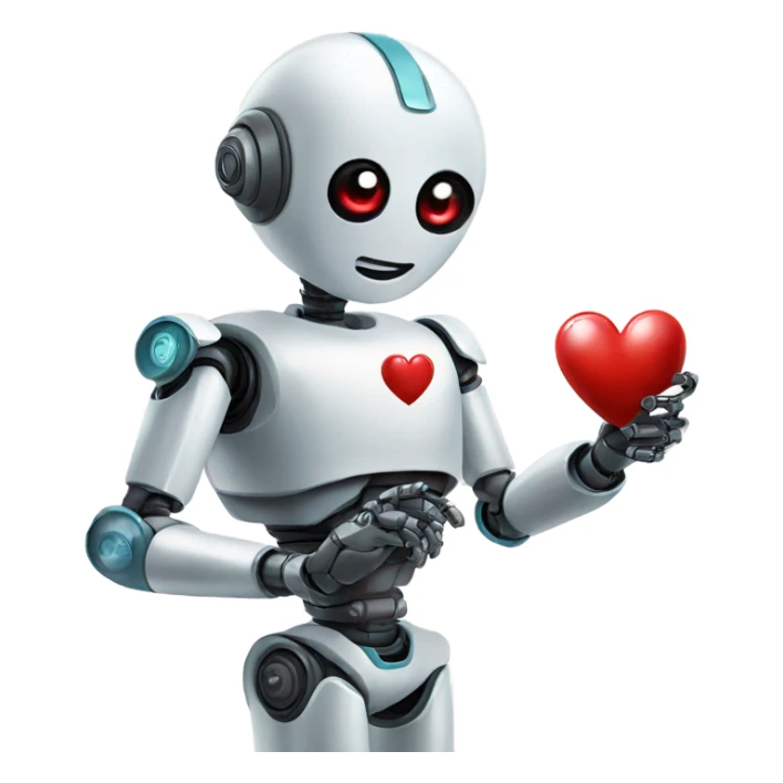the robot holds a heart in its hand sticker