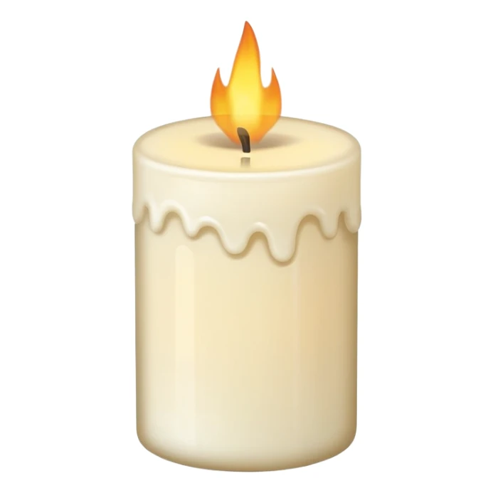 
minimal flat emoji of a white or cream scented candle with three visible flames, soft warm glow, clean vector style, elegant and modern, transparent background sticker