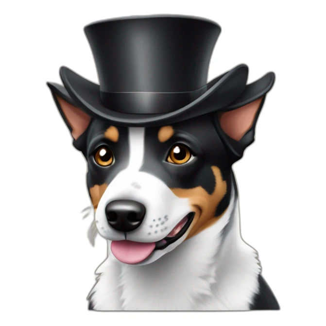 black and white australian cattle dog in a tophat sticker