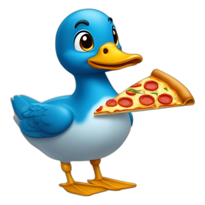 mignon canard bleu qui mange une pizza sticker