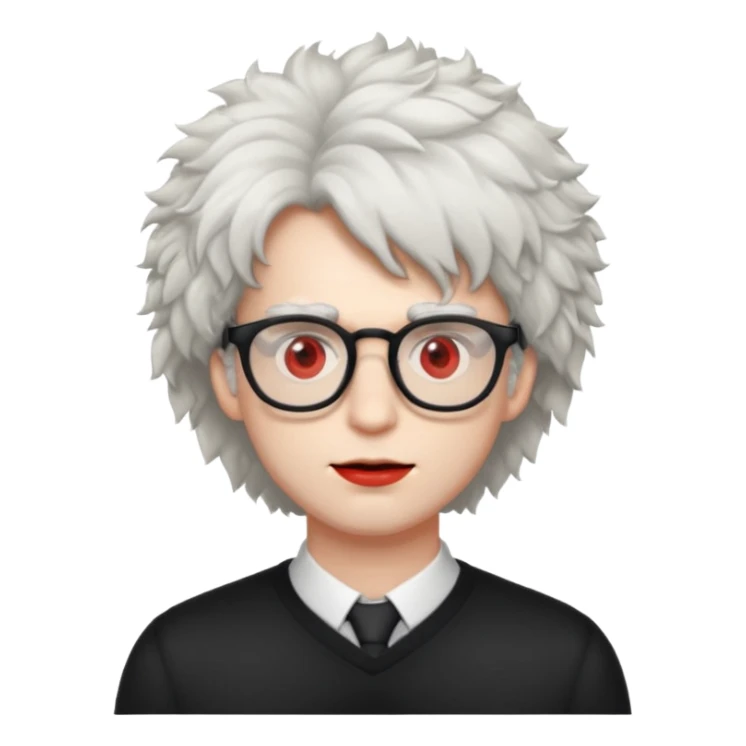 guy with fluffy hair , glasses and red eyes like from weed sticker