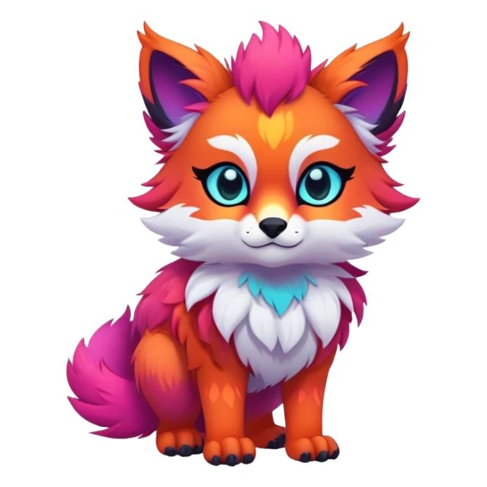 Neon-colored multi-colored cute cool exotic Falvie-Fionbri-fantasy-creature-fursona, full body, with markings sticker