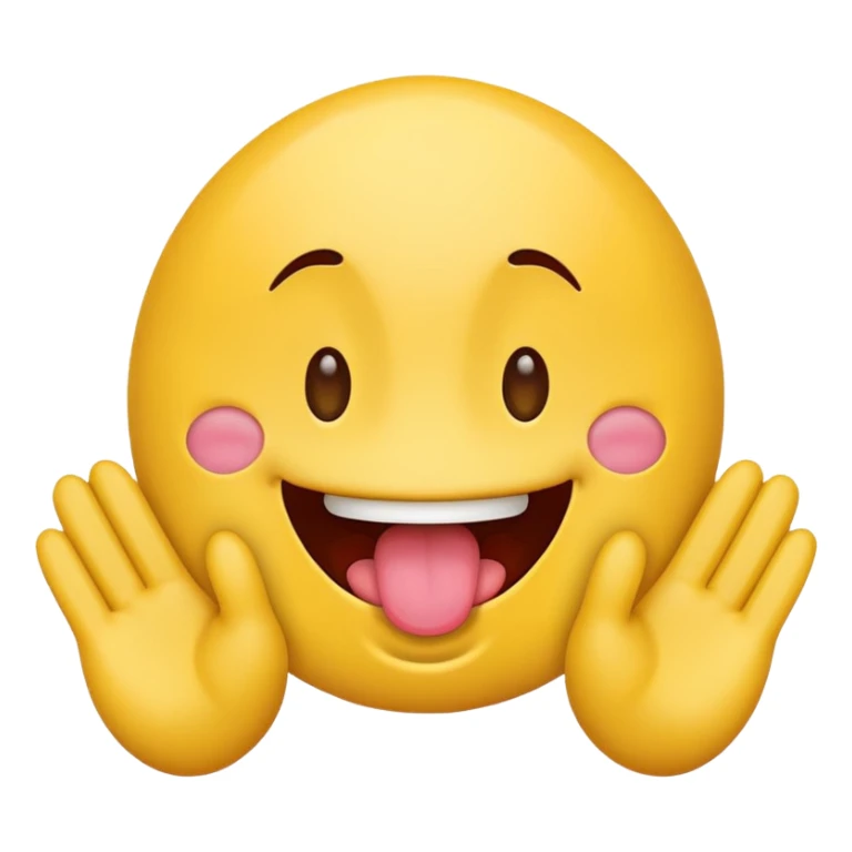 funny emoji face, tongue out, hands on both sides sticker