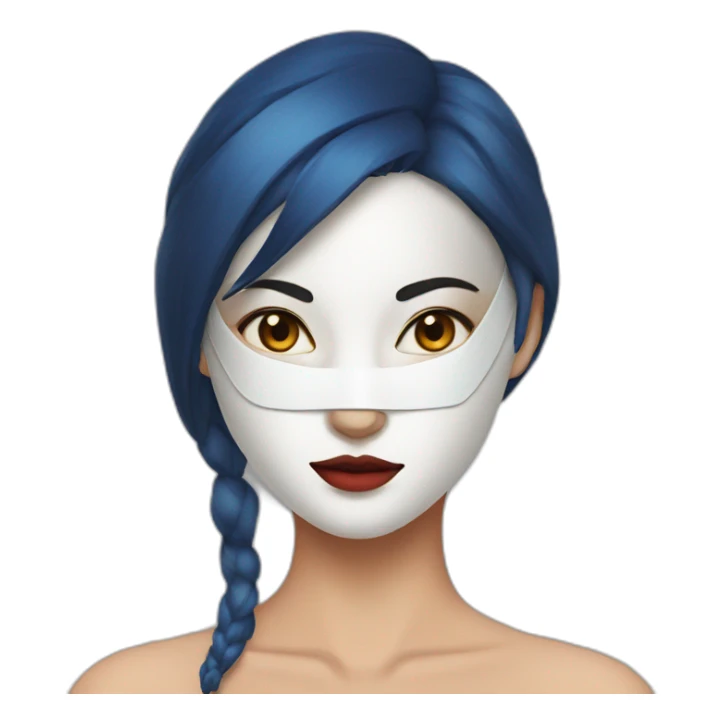 women wearing half kitsune mask blue eyes sticker