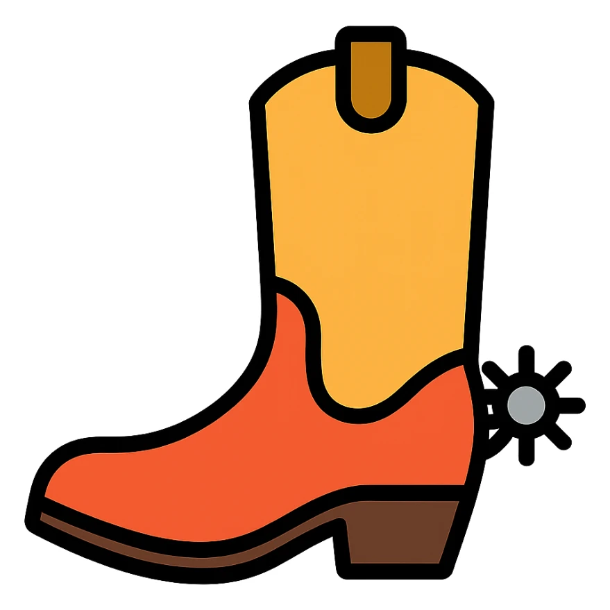 cowboy boot, color outline icon style, black outlines, simple and bold sticker