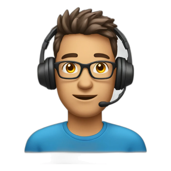 customer service bold man with headset X emoji too hot with red t-shirt sticker