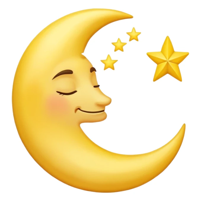 A crescent moon with a sleepy, peaceful face sticker