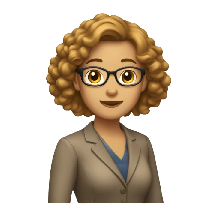 profesora con pelo castaño claro y liso saludando sticker