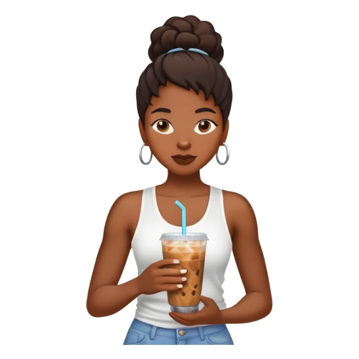Black woman drinking iced coffee sticker
