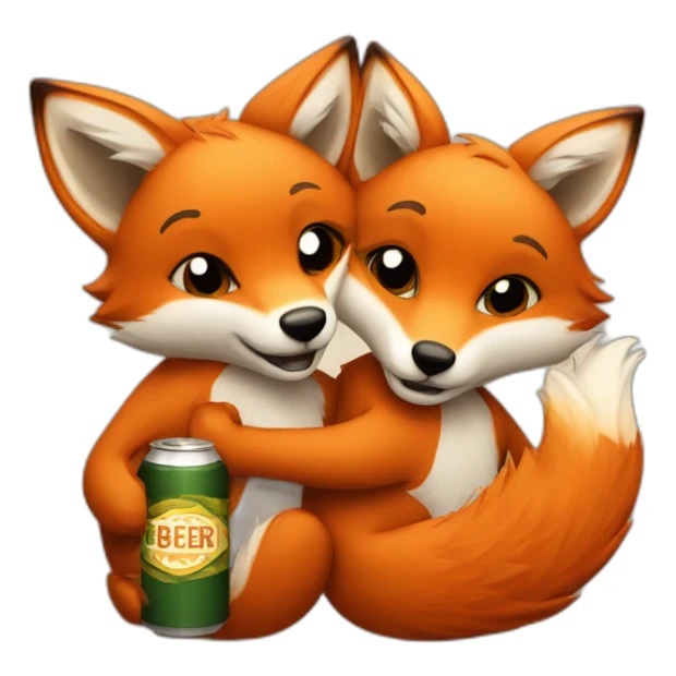 Couple of foxes hugging with a beer sticker