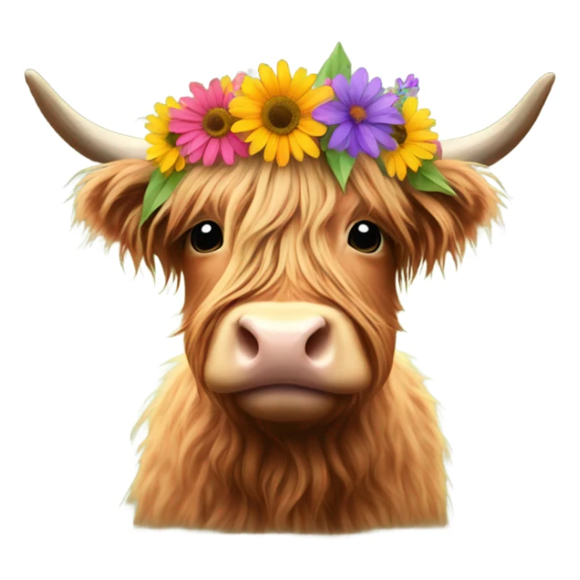 Highland cow with a flower headband sticker
