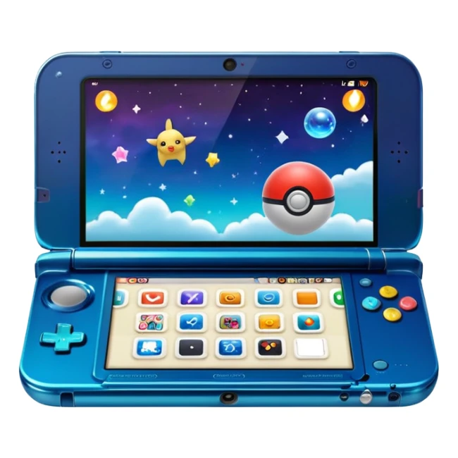 Nintendo 3DS XL Galaxy edition with a pokeball in the lower screen sticker