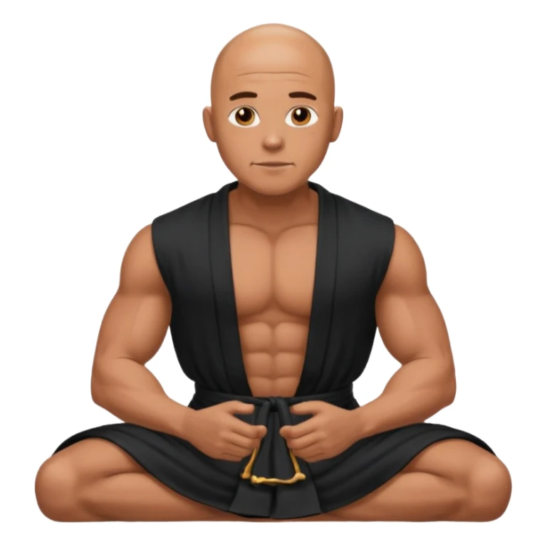 fullbody jacked bald guy, sleeveless and unbuttoned in full black robe sitting sticker