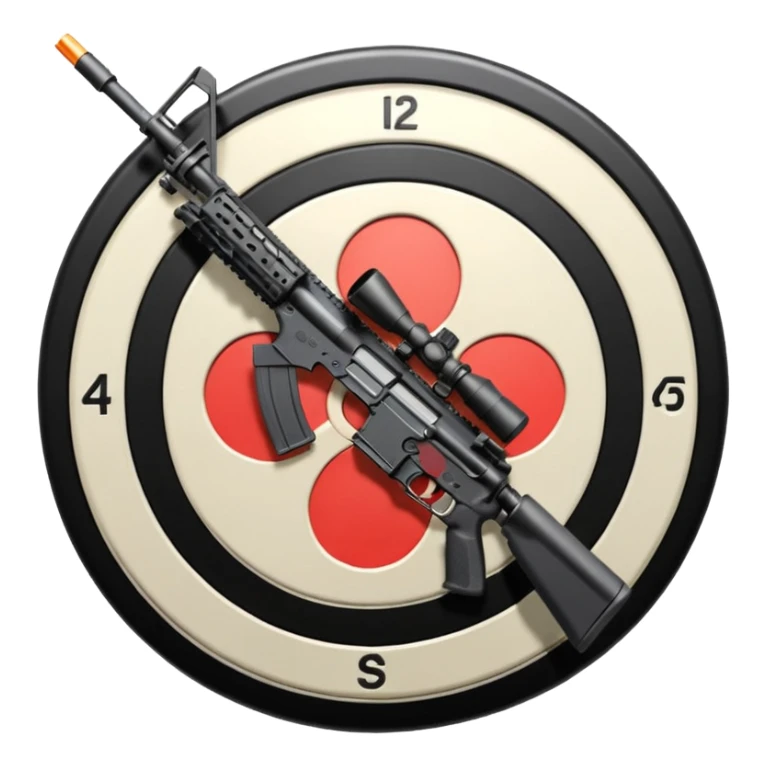 A detailed image of an AR-15 aimed at a target, with the target's concentric rings clearly visible. The focus is on the precision and accuracy of the sport, with the rifle positioned in front of a neutral background, emphasizing the equipment and the competitive nature of shooting. sticker