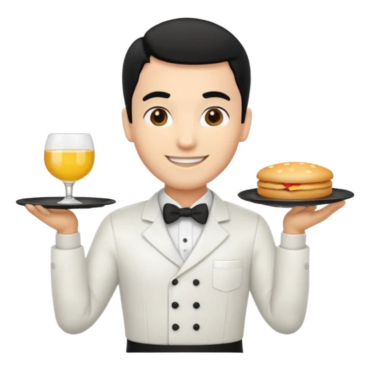 emoji man light skin and black hair, con uniforme de camarero de pie sticker
