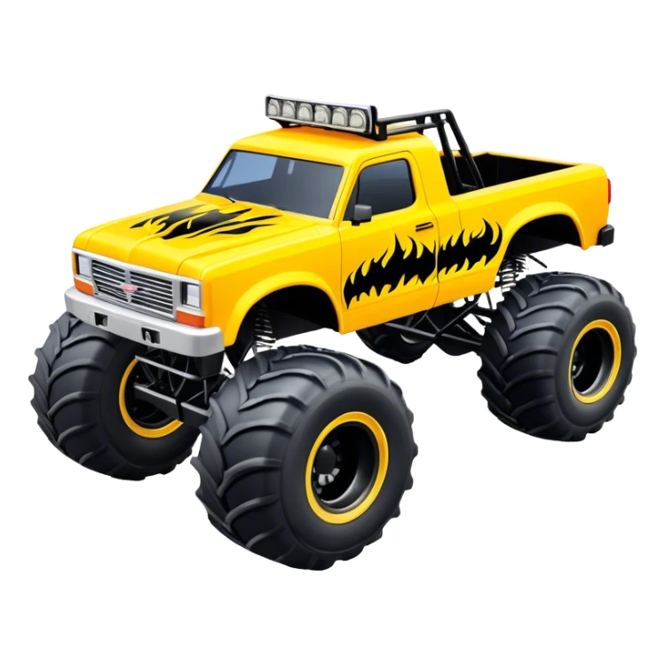 Maximum Destruction - Monster Jam (Model Year: 2021) (Iconic colour: Yellow with black flames) - A ferocious monster truck featuring a vivid yellow base accented by dramatic black flame patterns. Emphasize sharp, high-contrast flame streaks across the body, creating a look of aggressive, explosive energy. sticker