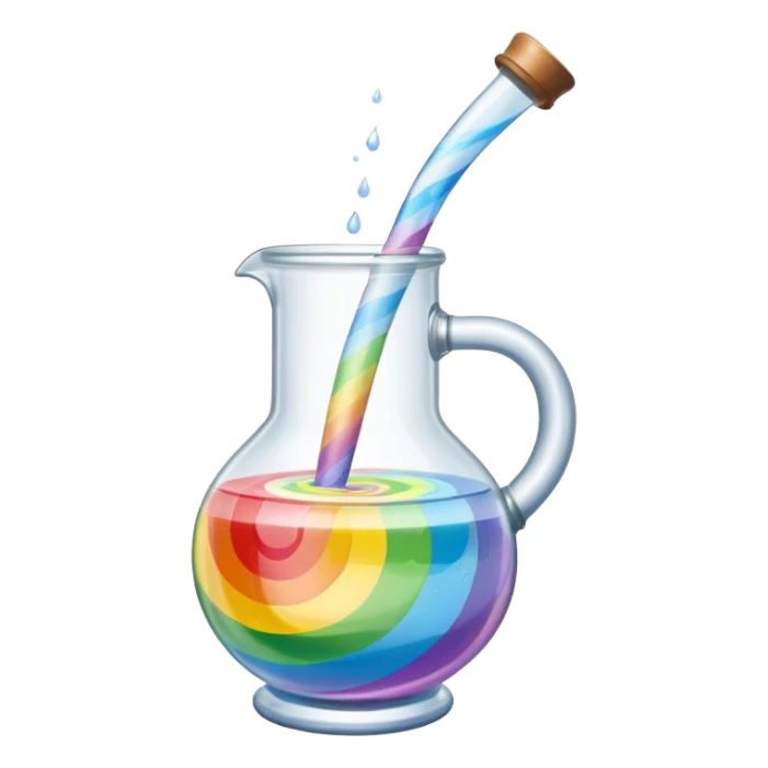 bong with swirling rainbow water inside, simple glass design, no fruit sticker