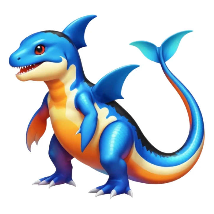white blacks colorful gradient shiny glossy Fakémon-Digimon-orca-reptile-charizard-feraligatr-lizard-creature-hybrid (full body) sticker