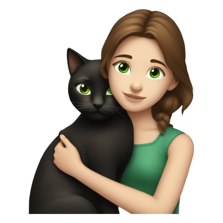 Blue-eyed brown-haired girl hugging black cat with green eyes sticker