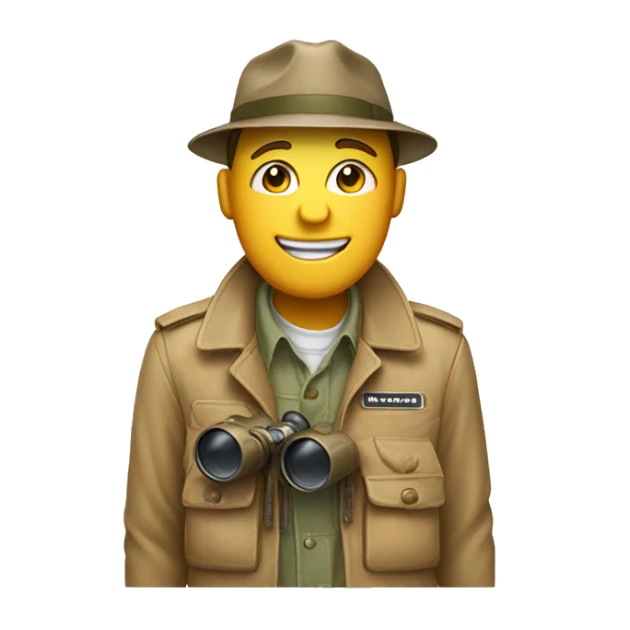 Smiling emoji with safari jacket and binoculars sticker
