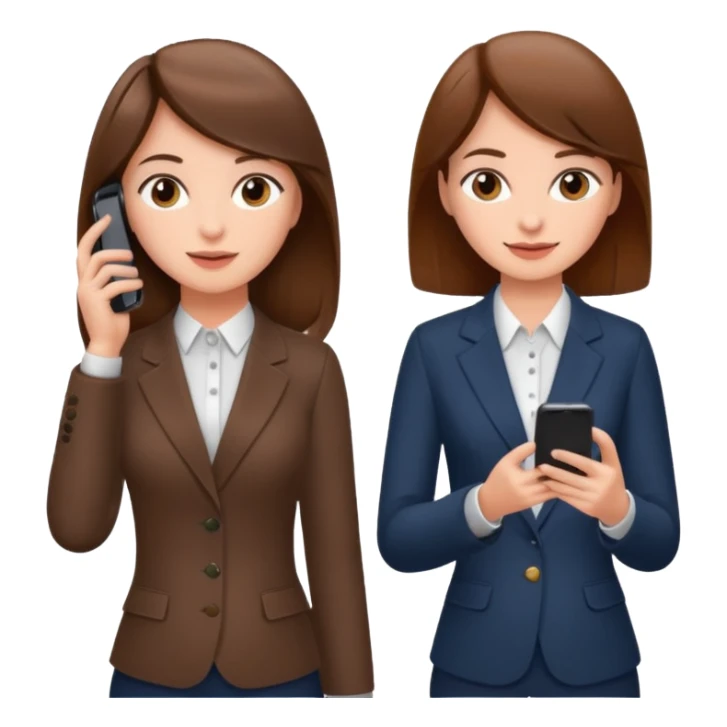 two brown haired girls, looking professional maybe leaned back on back and looking forward and using phones sticker