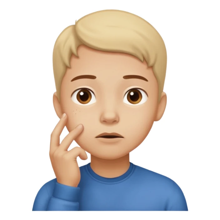 Person hesitating, looking up with hand on chin. Cartoon style. sticker