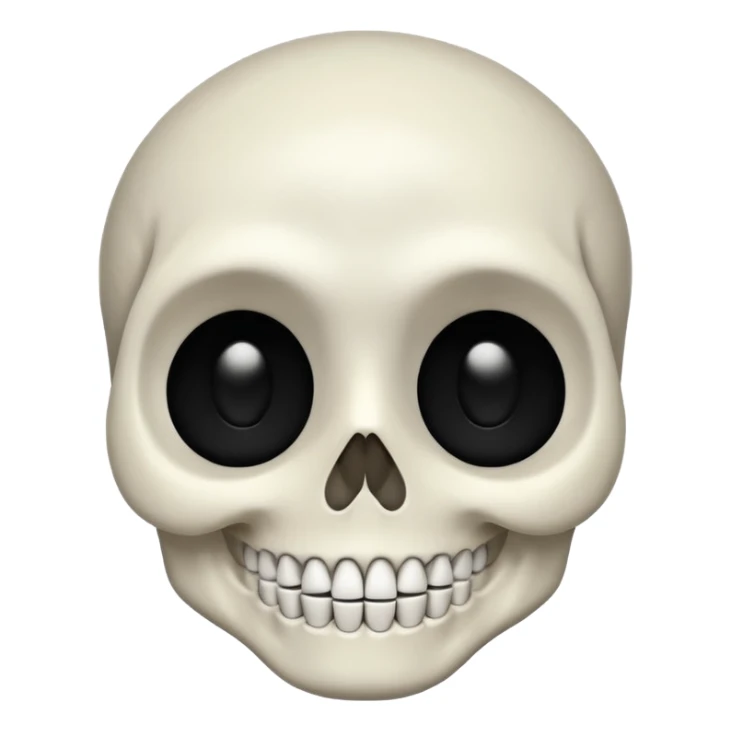 A skeleton face with a big white smile and big black eyes with tiny pupils sticker