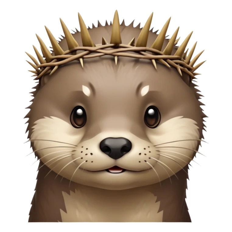 really cute confused otter face with simple thorny stem wrapped horizontally around its forehead like Jesus Christ's Crown of thorns, no crown shape on top, just thin spiky branches circling the forehead sticker