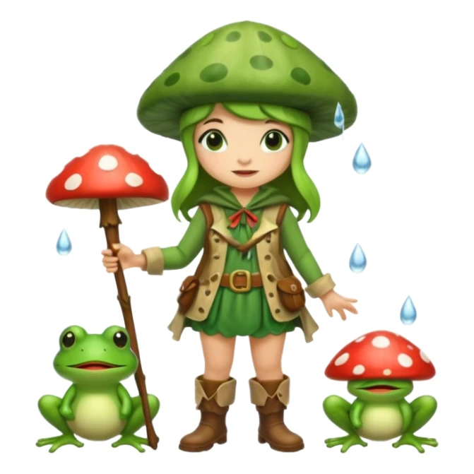 woodland bard woman dressed as frog druid, mushroom hat and rain boots sticker