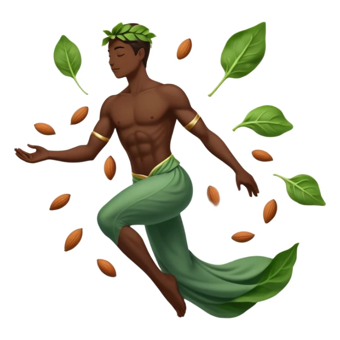 Spinach leaves, almonds, dark chocolate, and seeds floating around a relaxed body silhouette. Light beams flowing from these foods to the body's muscles and nervous system, creating a soothing, calming effect visualized as a gentle glow throughout the body. sticker