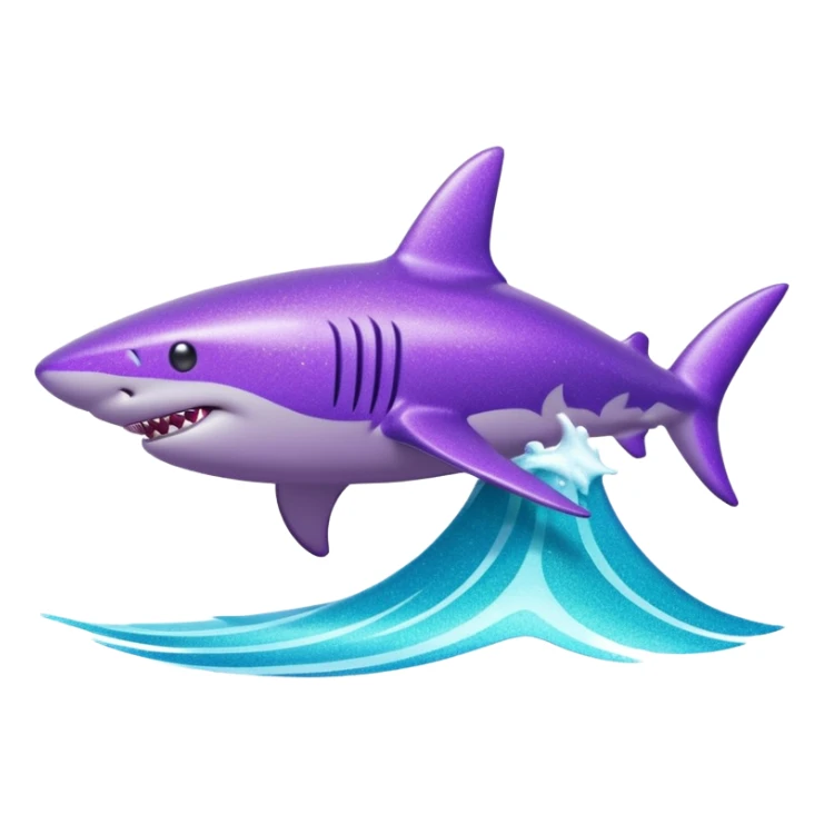 purple glitter shark on a cyan wave sticker