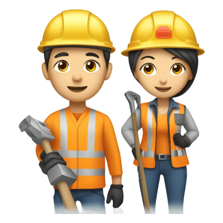 Chinese woman and chinese man builders sticker