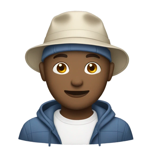 bald white man holding two coffees wearing a bucket hat sticker