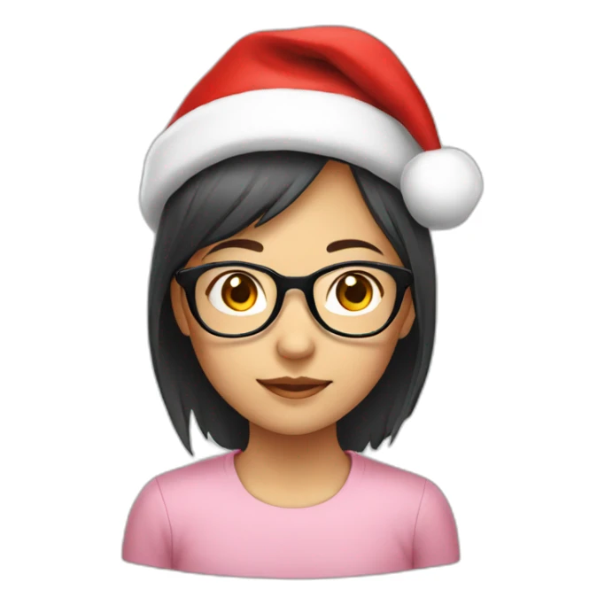 Young Asian girl with glasses wearing Santa hat sticker