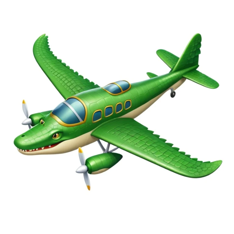 Hace una emoji de un cocodrilo que sea un avion sticker