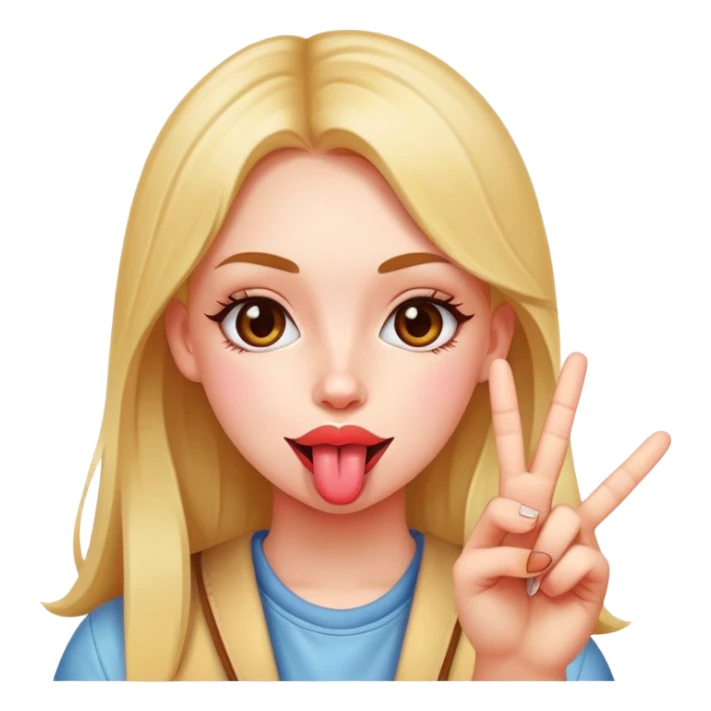 Girl with tongue out and peace hand sticker