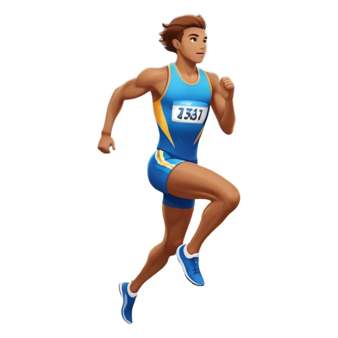 An icon featuring a vibrant stadium with cheering fans, bright lights, and a clear sky. an athlete sprinting on a track, with powerful strides and determination. The athlete's motion is dynamic, emphasizing speed and competition. sticker