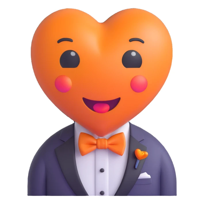 orange heart with a bow tie, emoji style sticker