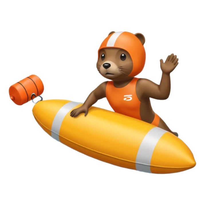 A focused beaver swimmer wearing a racing suit, diving past a floating buoy.


 sticker