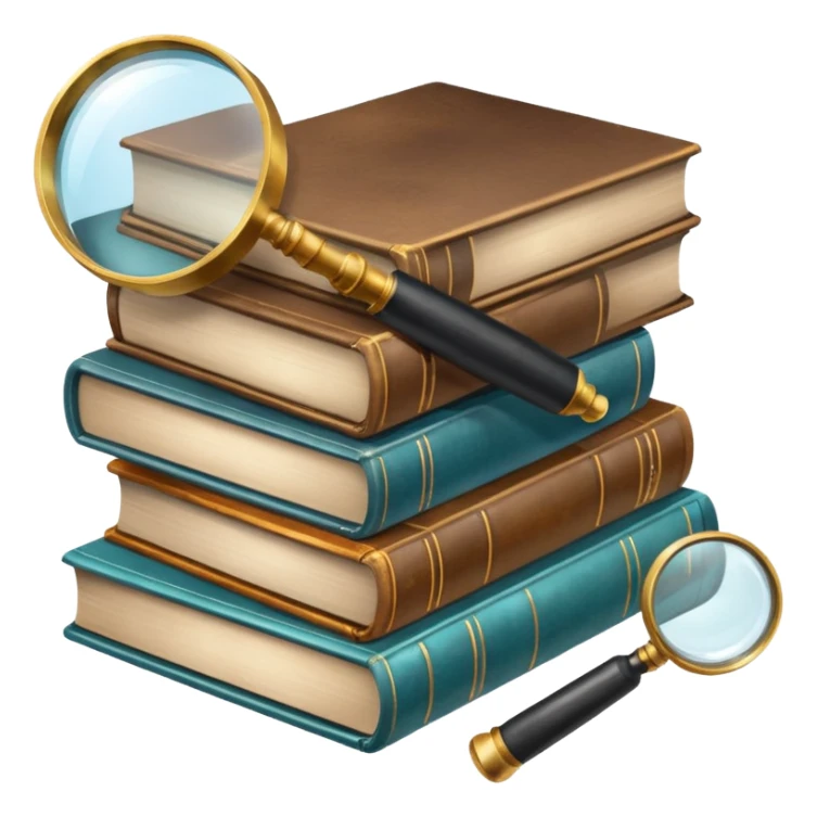 stack of pathology books with a magnifying glass sticker