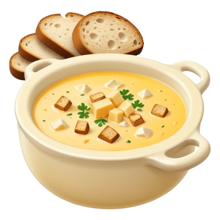 cheese soup with lard and garlic, and cubes of dry dark bread sticker
