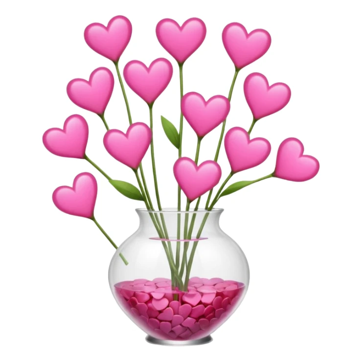 10000000 huge pink hearts on stems in a clear glass vase sticker