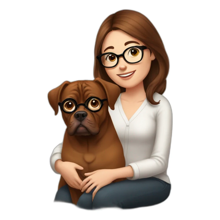 brunette girl in specs along with french mastiff on her lap sticker