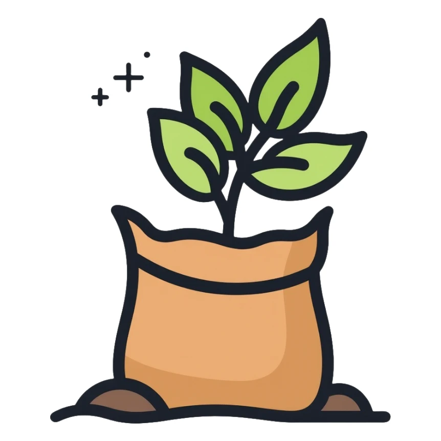 bag of organic compost with leaf symbol sticker