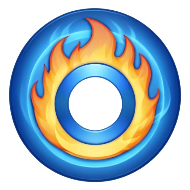 A minimalist CD disc with a subtle fire design, blue flames, with a circle in the middle and a hole in the center sticker