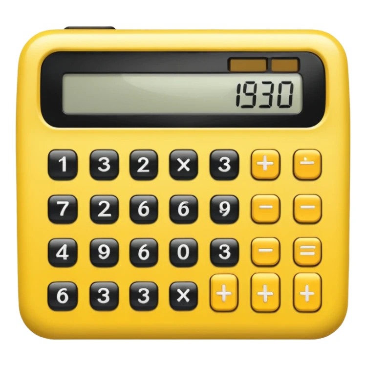 retro calculator with yellow body, large buttons, digital display, apple emoji style sticker